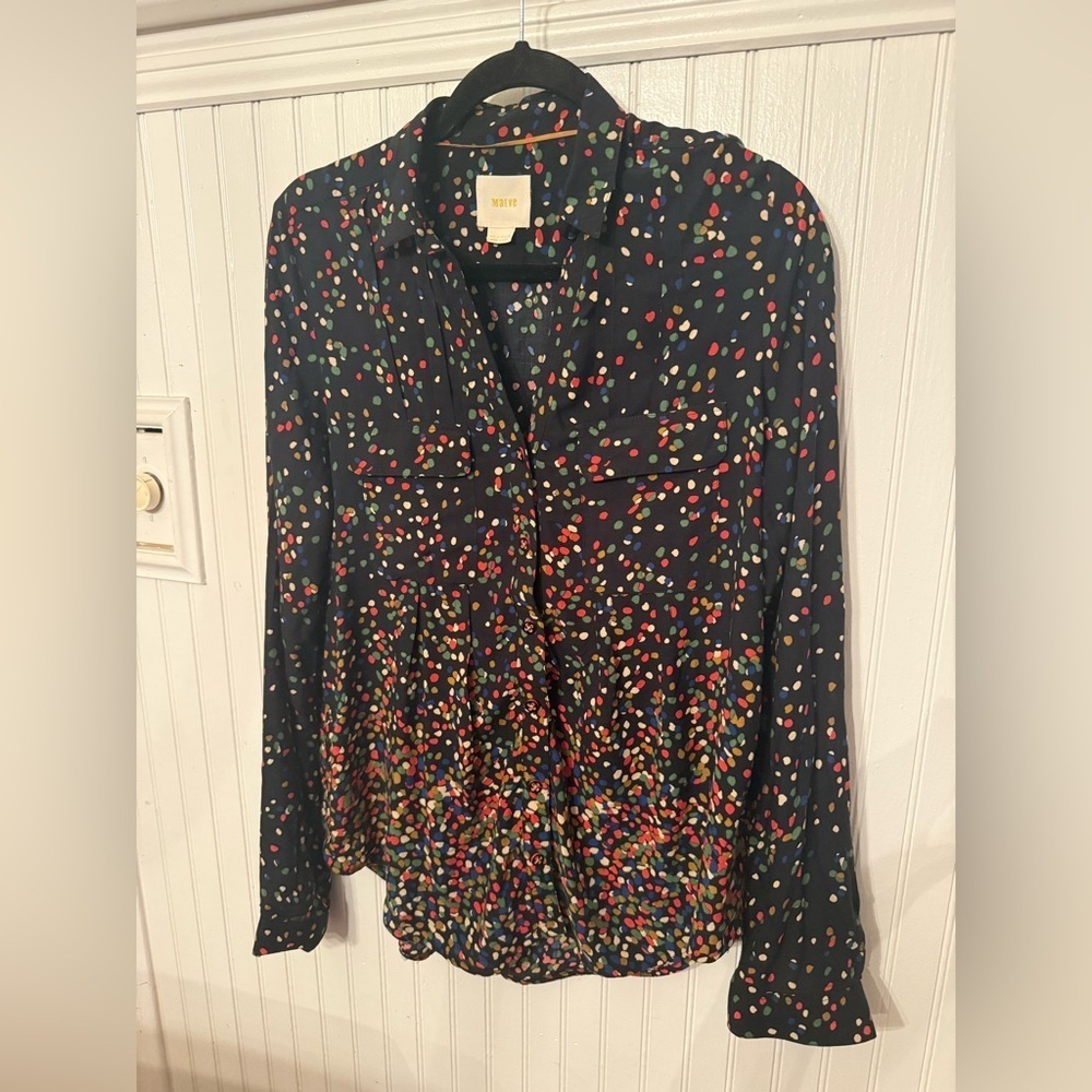 Maeve Anthropologie Wynwood Polka Dot Button Up Blouse 6